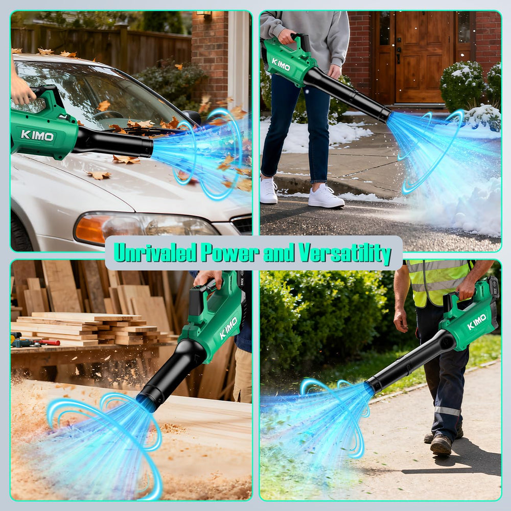 KIMO blower staged in garden demonstrating versatile outdoor use