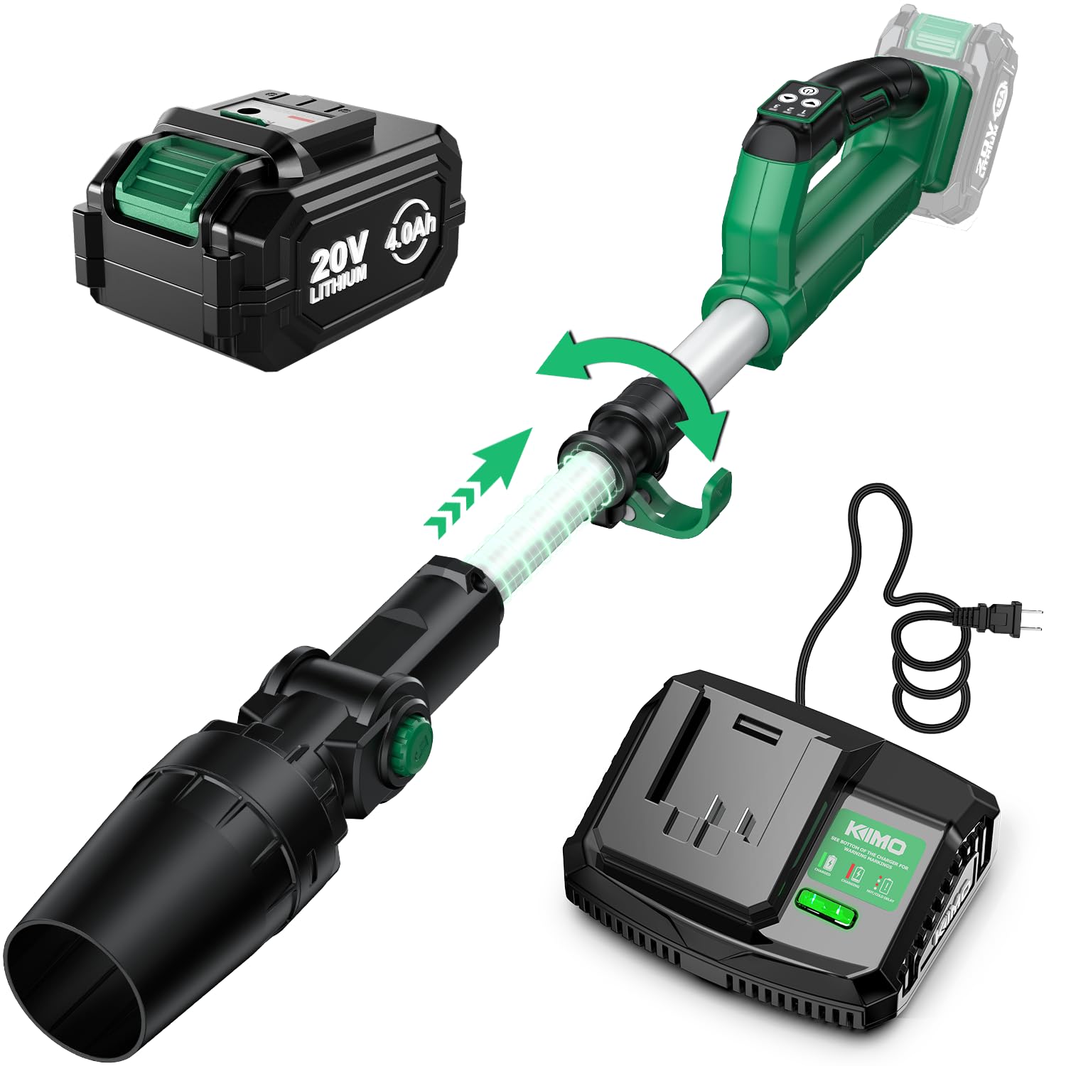 KIMO front view showing unit and no battery, highlights portability and high airflow