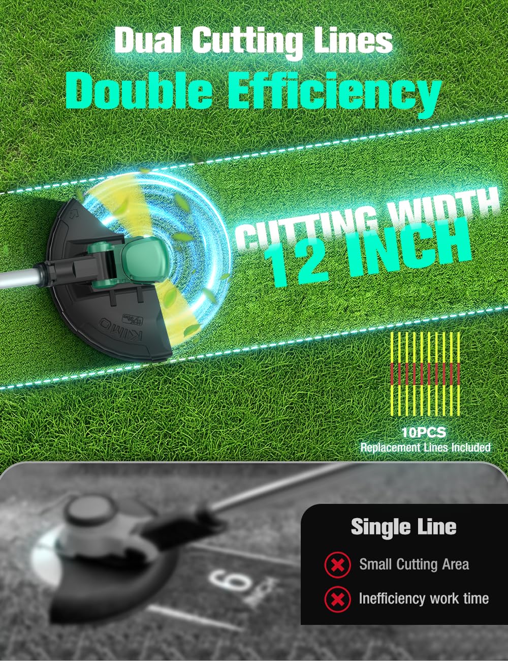 KIMO telescoping shaft adjustment demonstrating reach and posture benefit