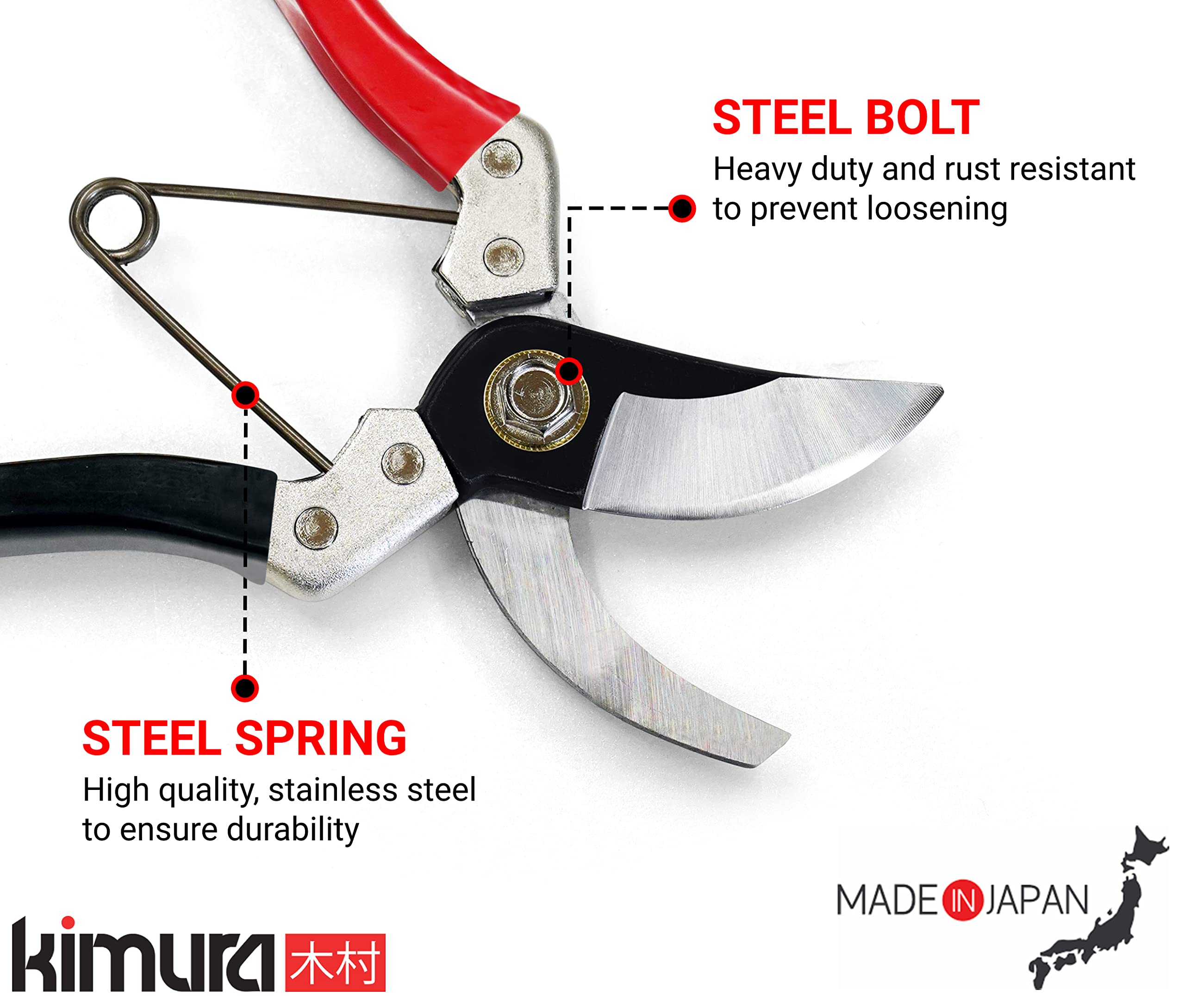 Kimura pruning shears cutting a rose stem demonstrating precise clean cuts