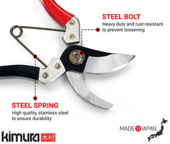 Kimura pruning shears cutting a rose stem demonstrating precise clean cuts