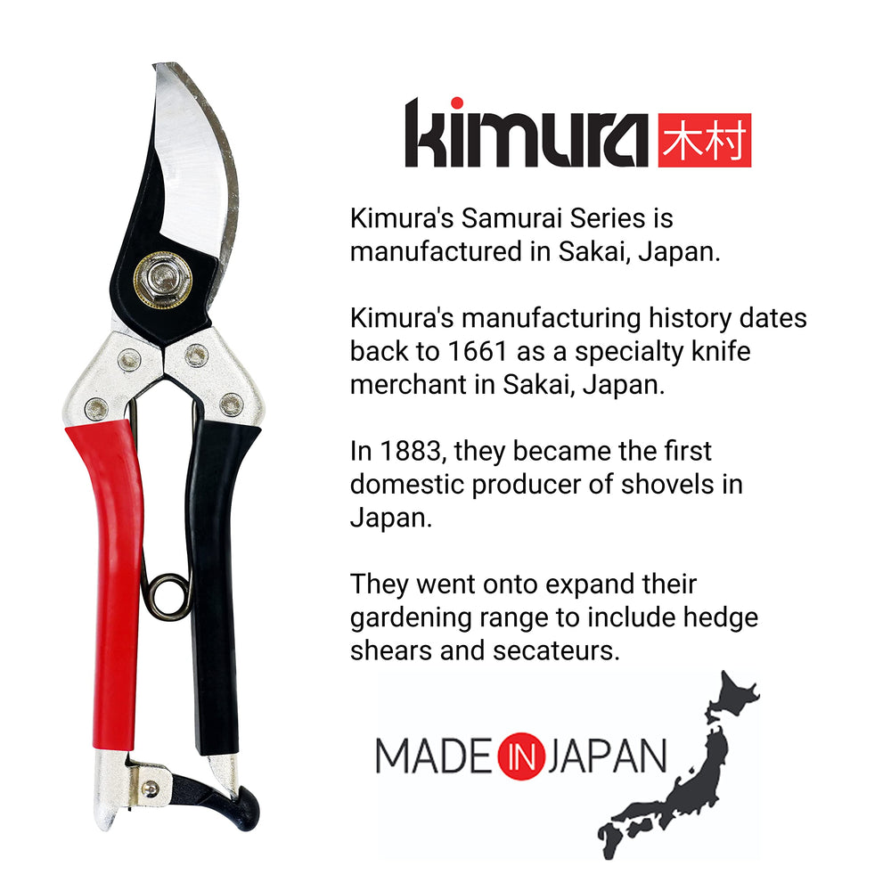 Kimura pruning shears on a garden bench with tools showing professional-ready performance