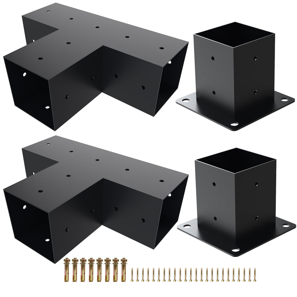 Kinchoix front view of pergola bracket kit showing complete components and benefits