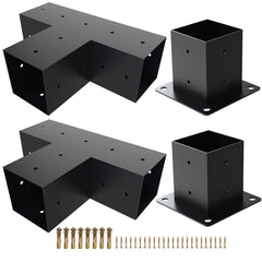 Kinchoix front view of pergola bracket kit showing complete components and benefits