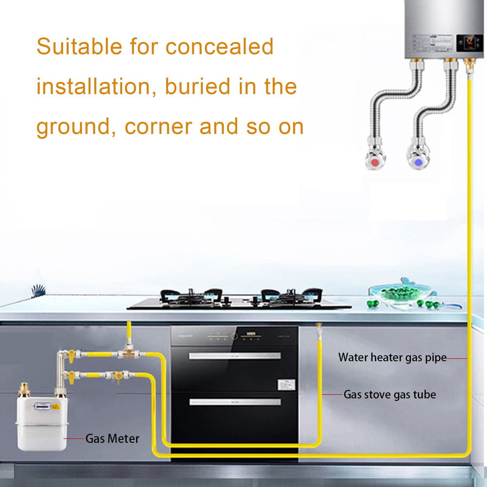 Kinchoix flexible gas line routed behind kitchen appliances showing neat installation benefit