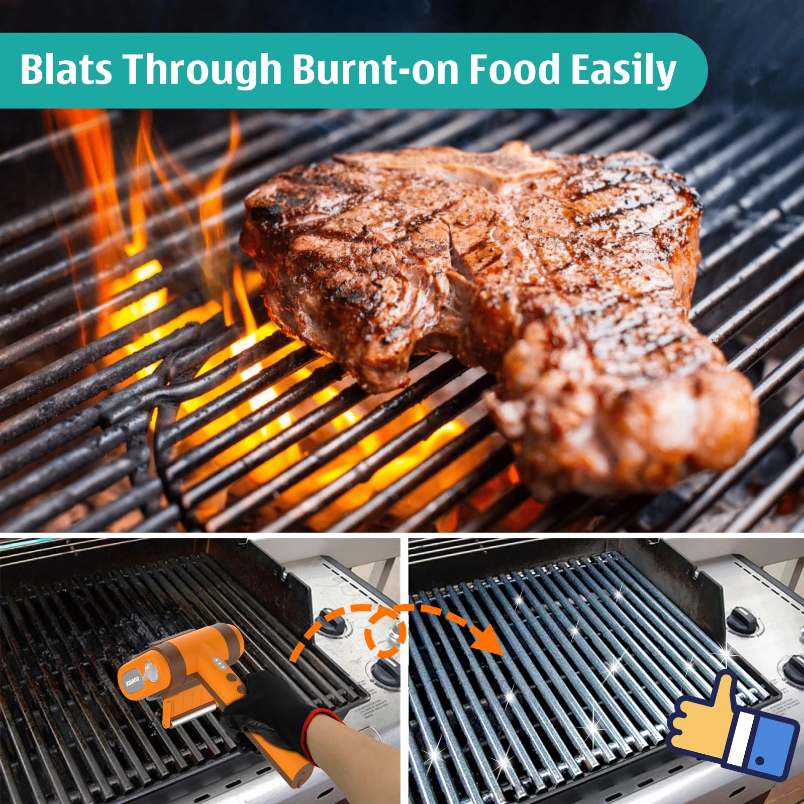 Kindoo LED illuminating grill surface, improves low-light cleaning accuracy