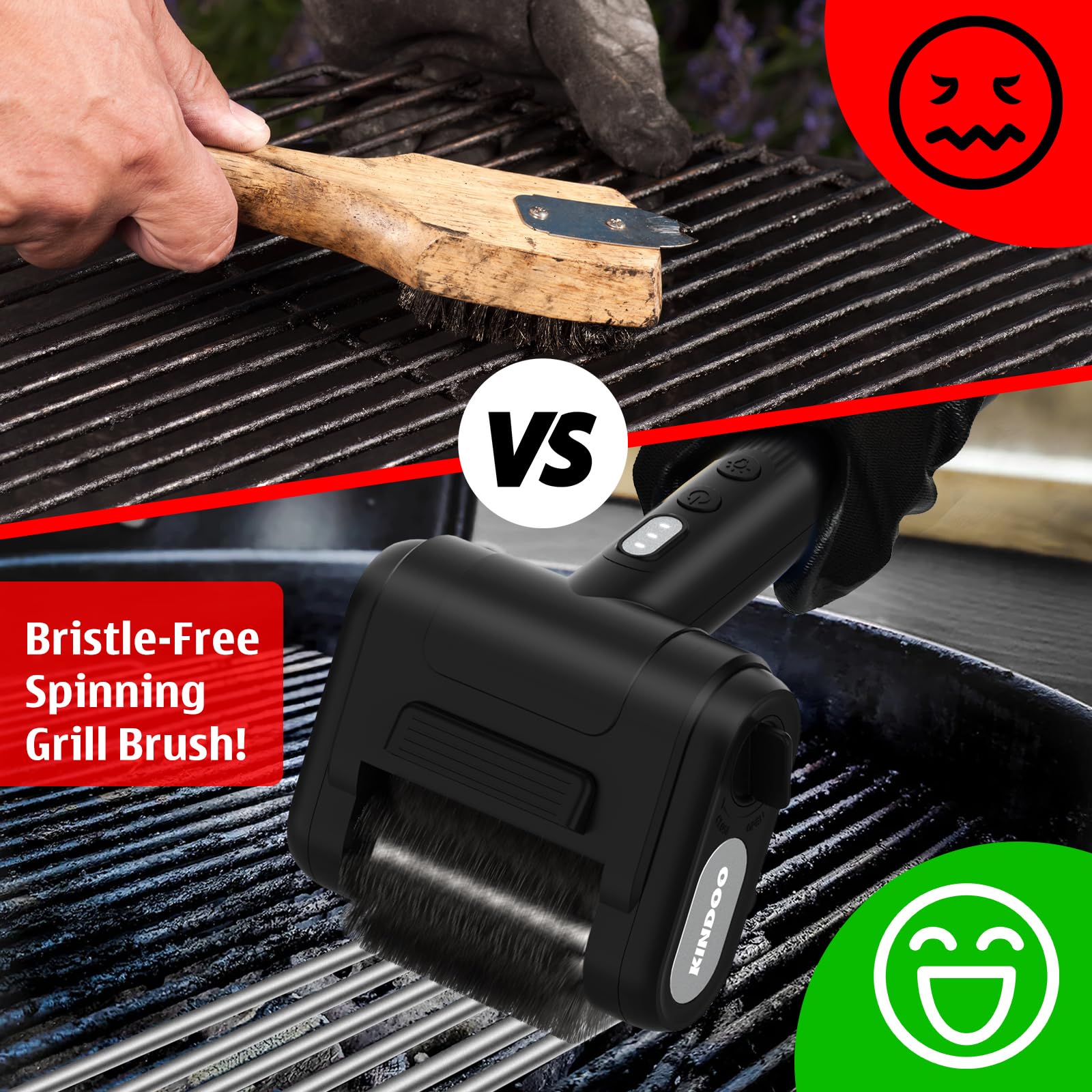 Kindoo LED light illuminating grill grate for accurate, thorough cleaning