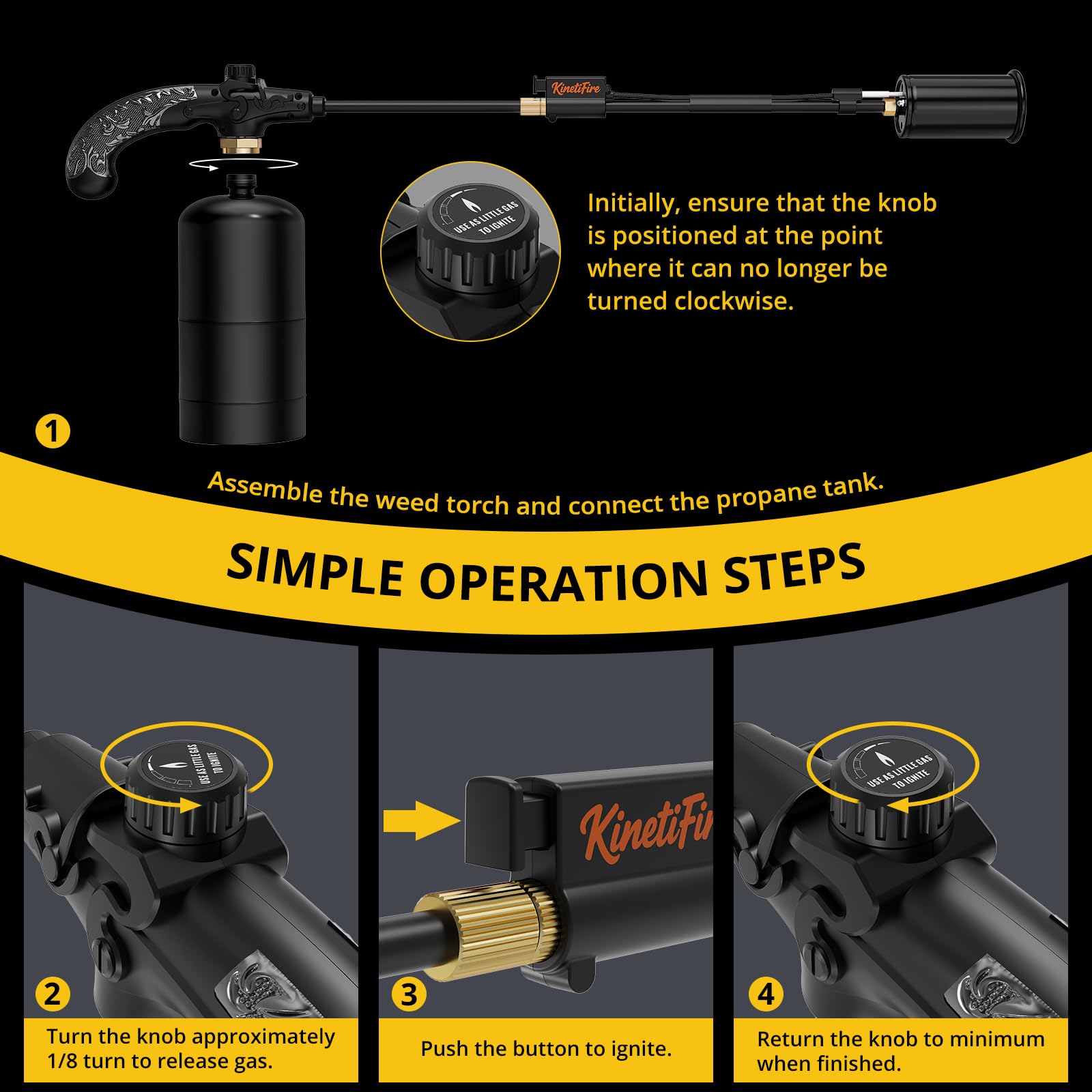 KinetiFire close-up of steel nozzle demonstrating wide high-heat output for faster clearing