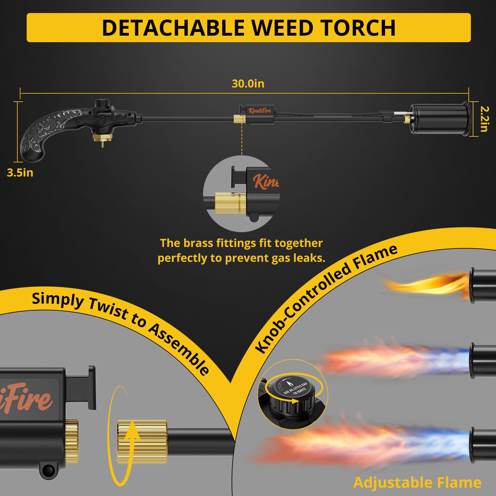 KinetiFire flame adjustment control and visible flame showing precise heat control benefit
