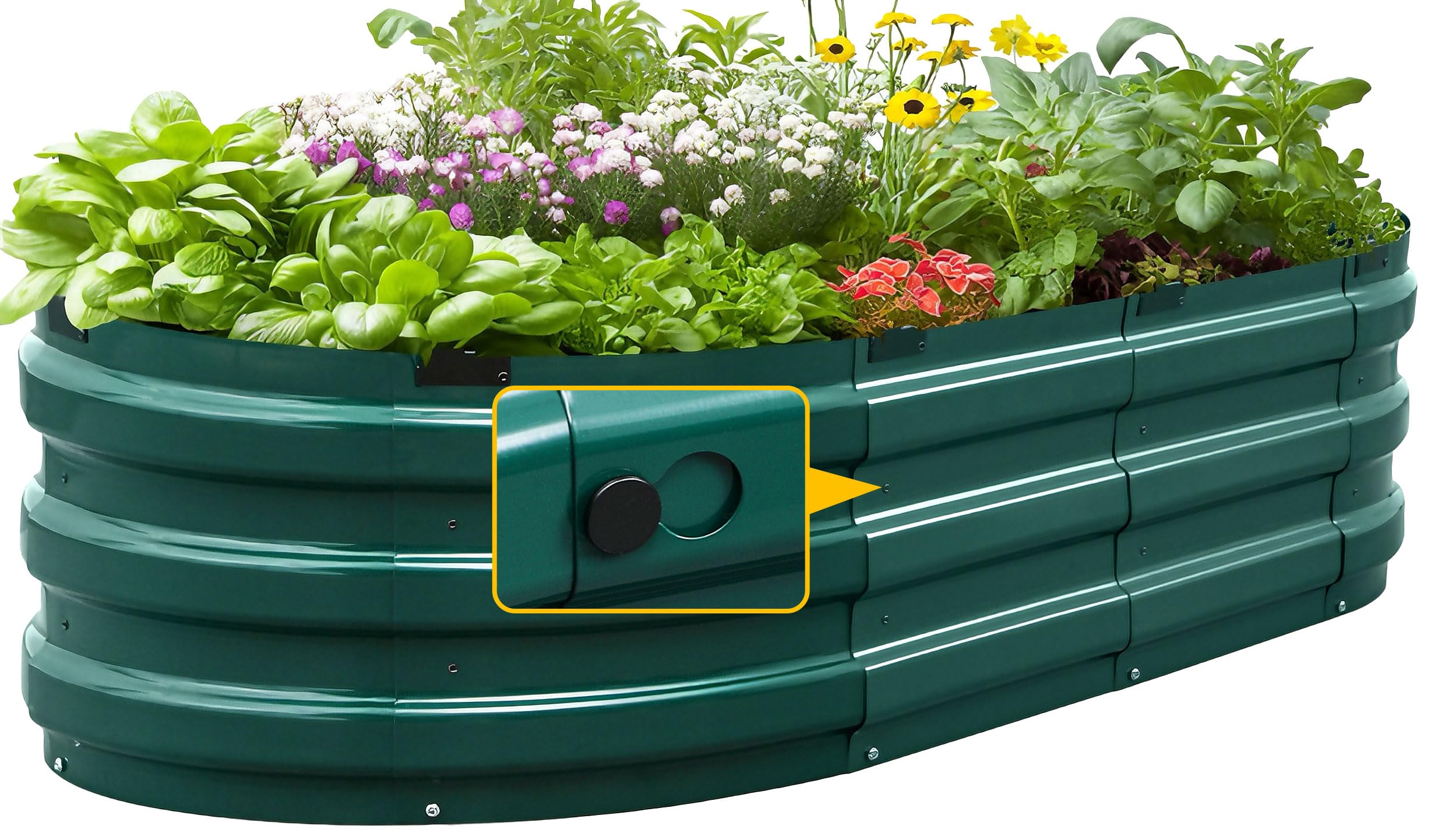 KING BIRD front view of assembled raised bed showing compact footprint and modern finish
