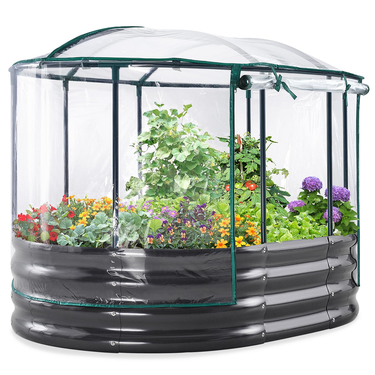 KING BIRD front view of oval planter showing protective cover and neat profile