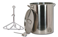 King Kooker front view 30-quart stainless pot showing capacity and lid for safe frying