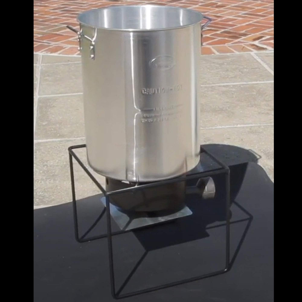 King Kooker next to propane tank showing scale and portable setup convenience