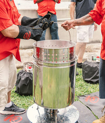 King Kooker cookware in use with seafood boil demonstrating large-volume cooking benefit