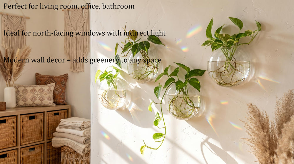 Kingbuy globe with pothos cutting demonstrating visible roots and decorative display
