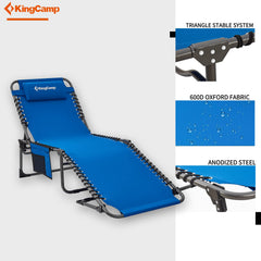 KingCamp lounge laid flat in cot mode offering a raised sleep surface for camping
