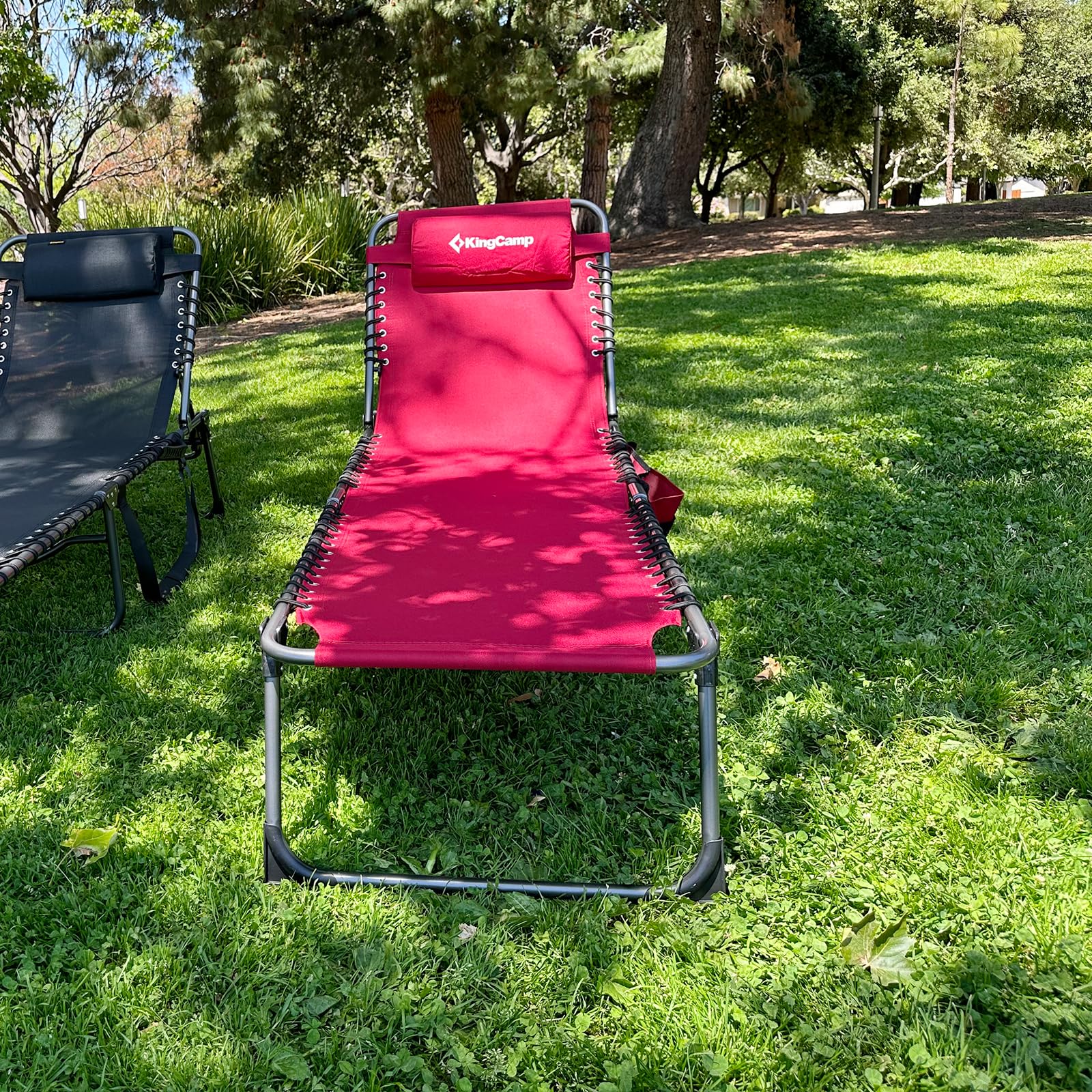 KingCamp lounge chair in wine on sandy beach for relaxed outdoor lounging