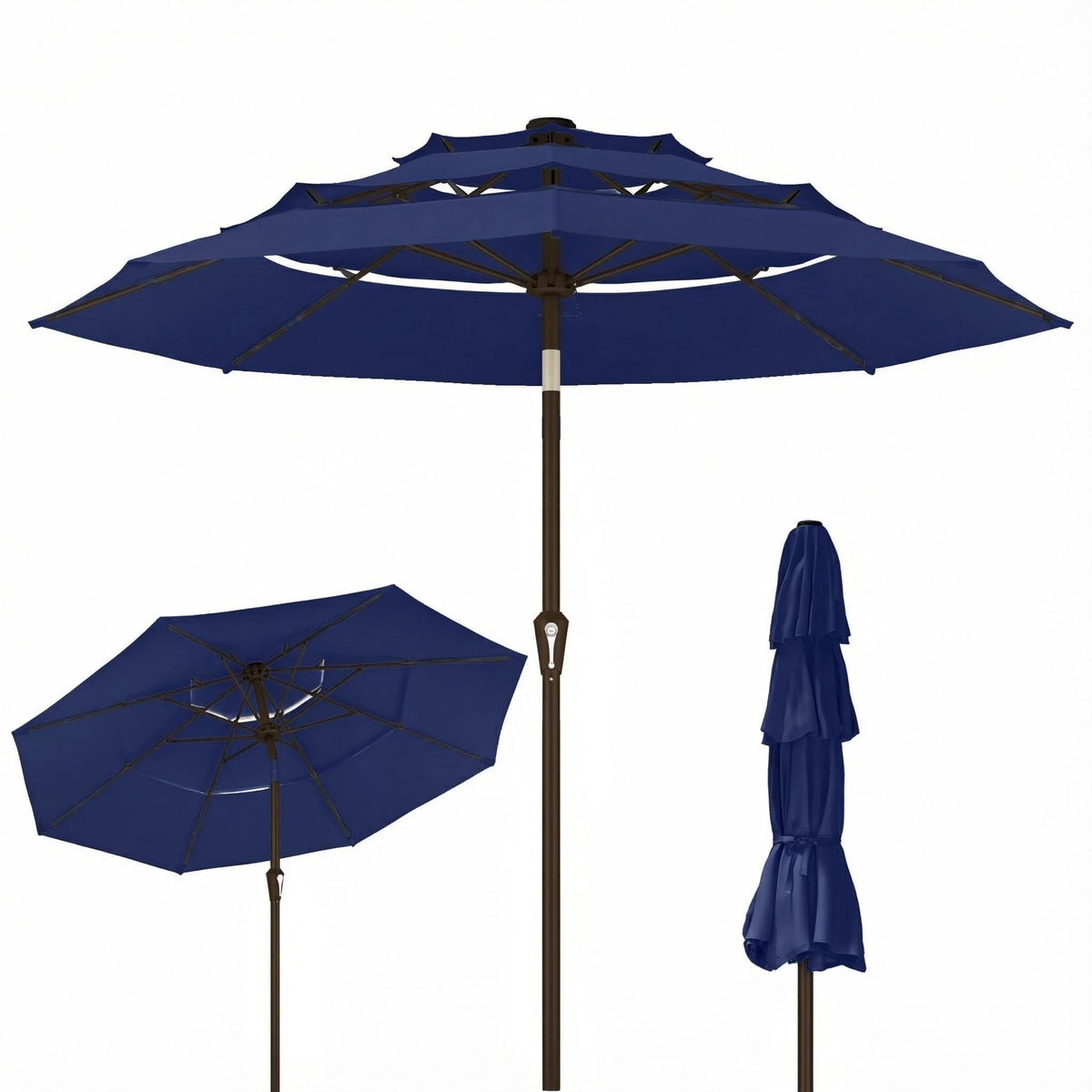 Kingdura front view showing full 10ft navy canopy for generous shade