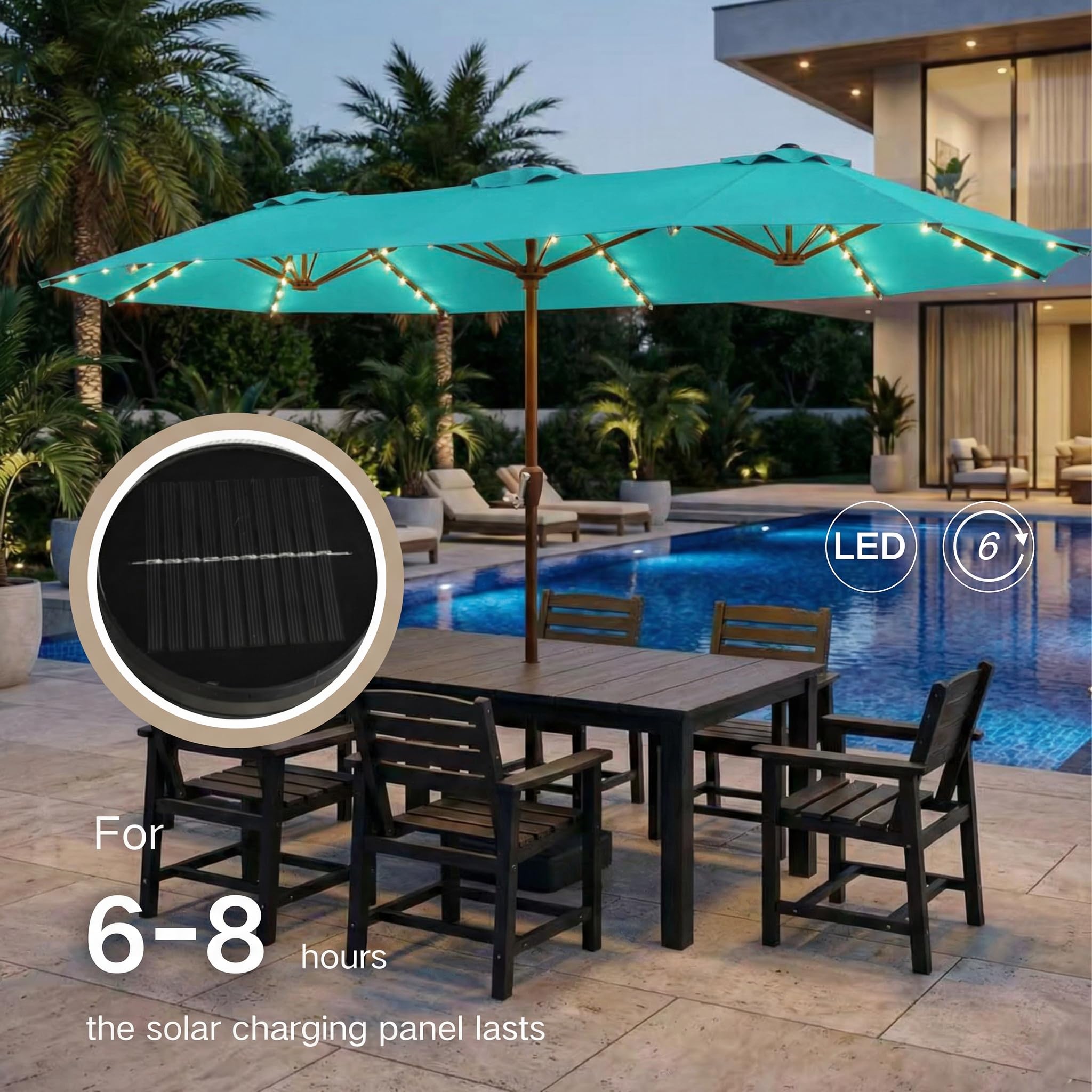 Kingdura double-sided open canopy showing expansive shade coverage benefit