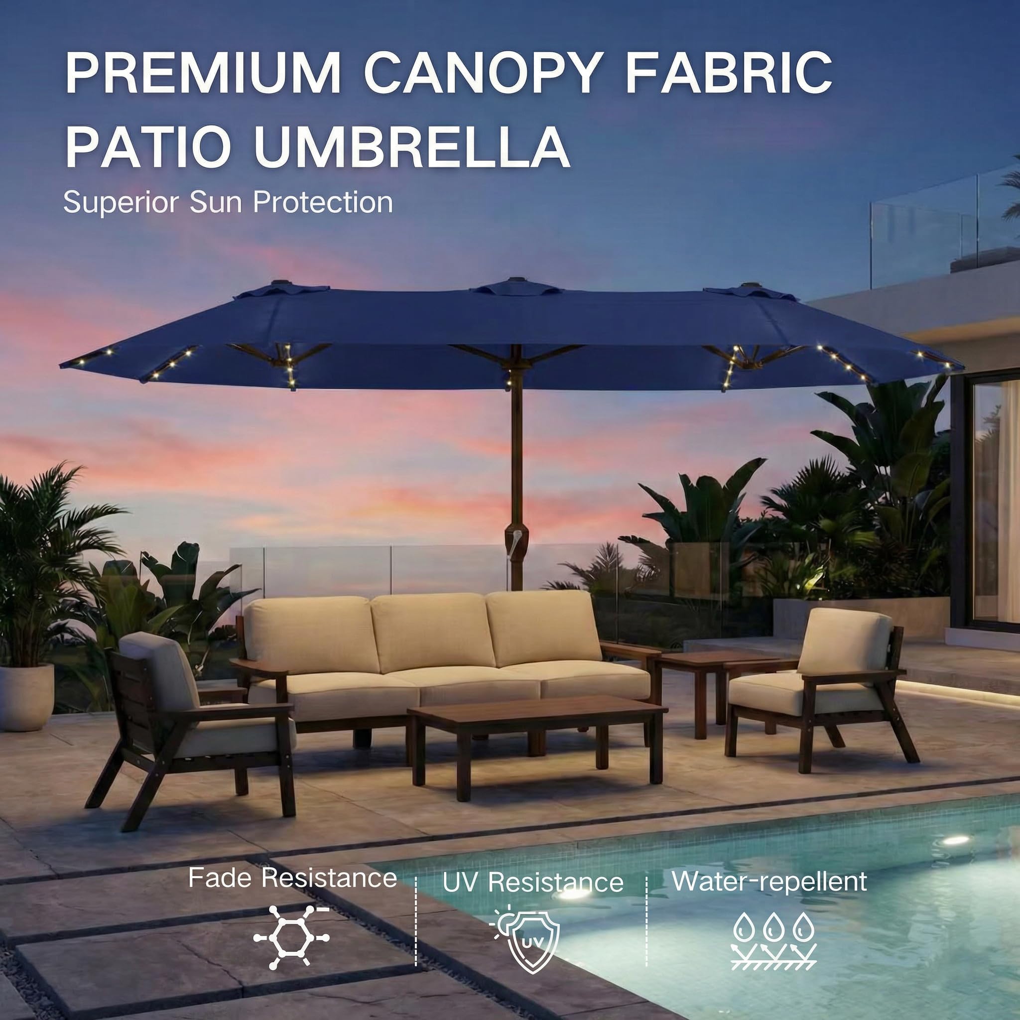 Kingdura canopy fabric texture close-up showing UPF50+ protection for skin and furniture benefit