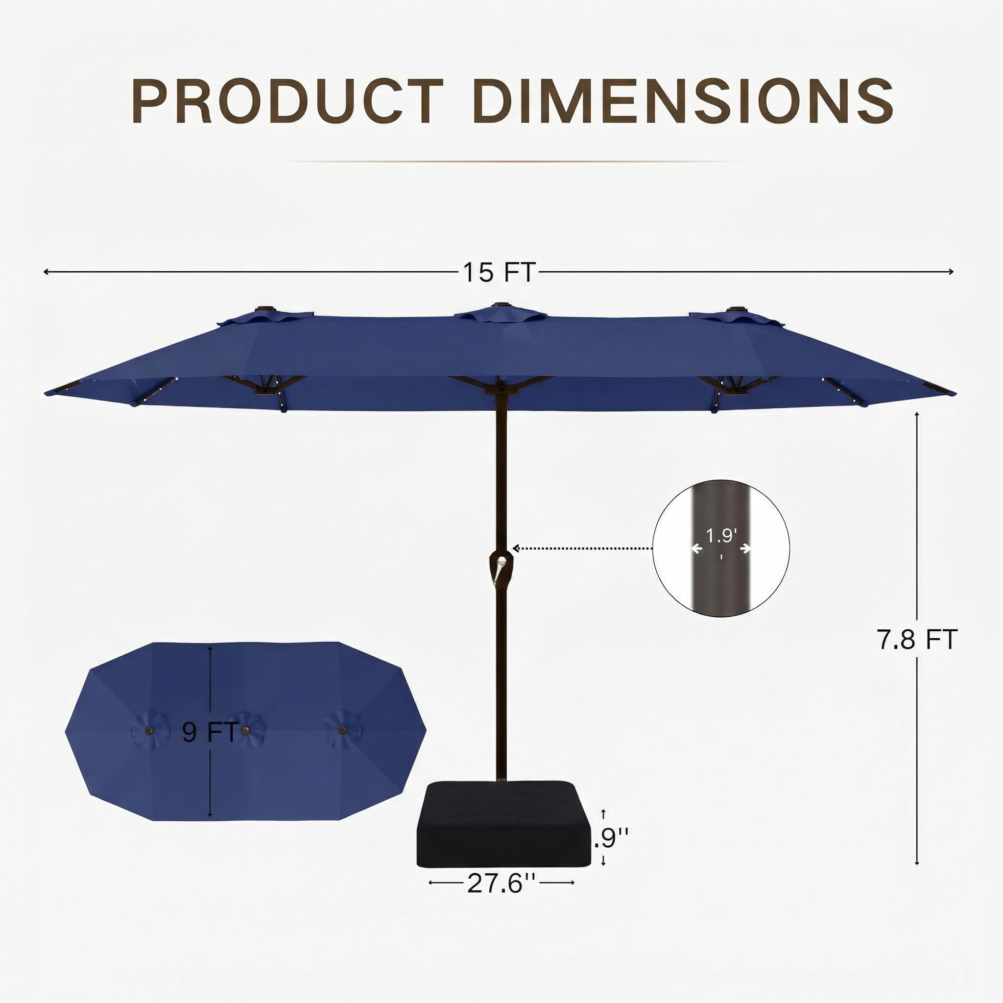 Kingdura folded storage profile showing compact folded umbrella for offseason storage