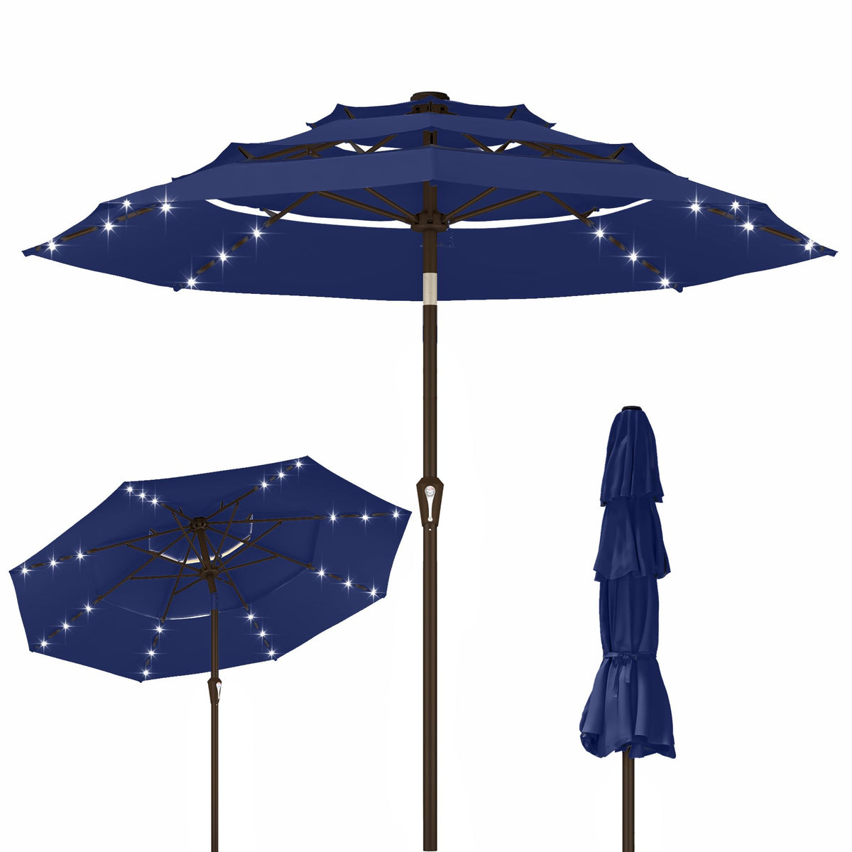Kingdura front view of 10ft navy umbrella showing full canopy and shade benefit