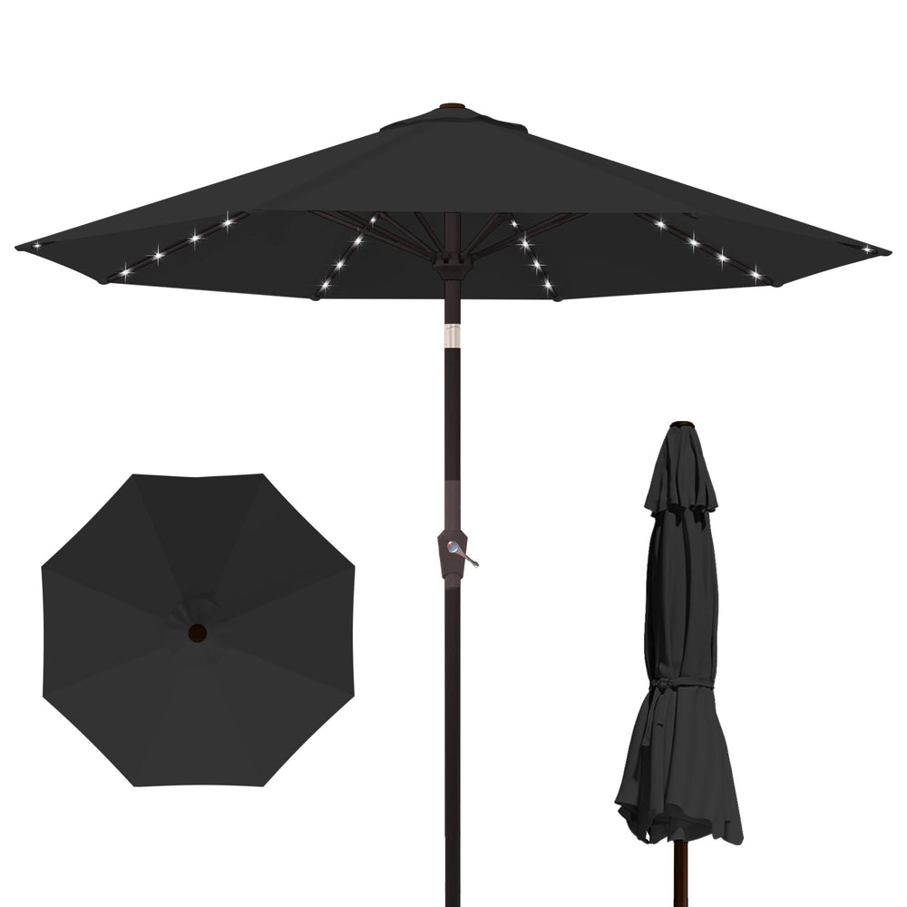 Kingdura front view of black 10ft umbrella showing full canopy and shade benefit
