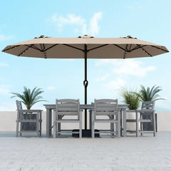 Kingdura front view showing double-sided canopy and broad shade benefit