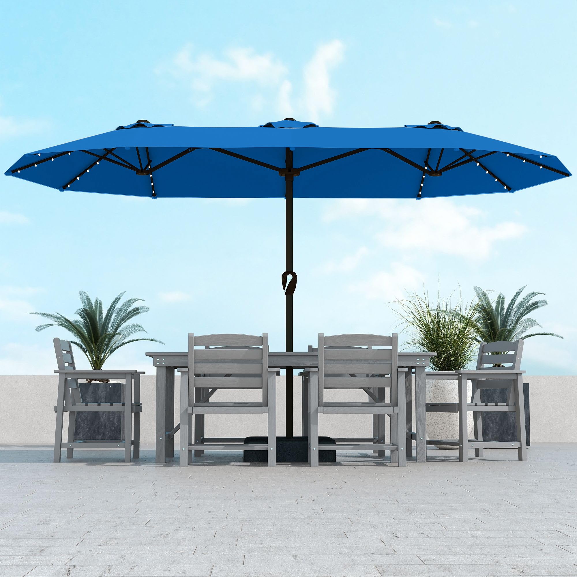 Kingdura front view of open umbrella showing wide shaded area benefit