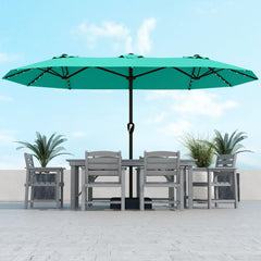 Kingdura front view of tiffany blue umbrella showing large double canopy benefit