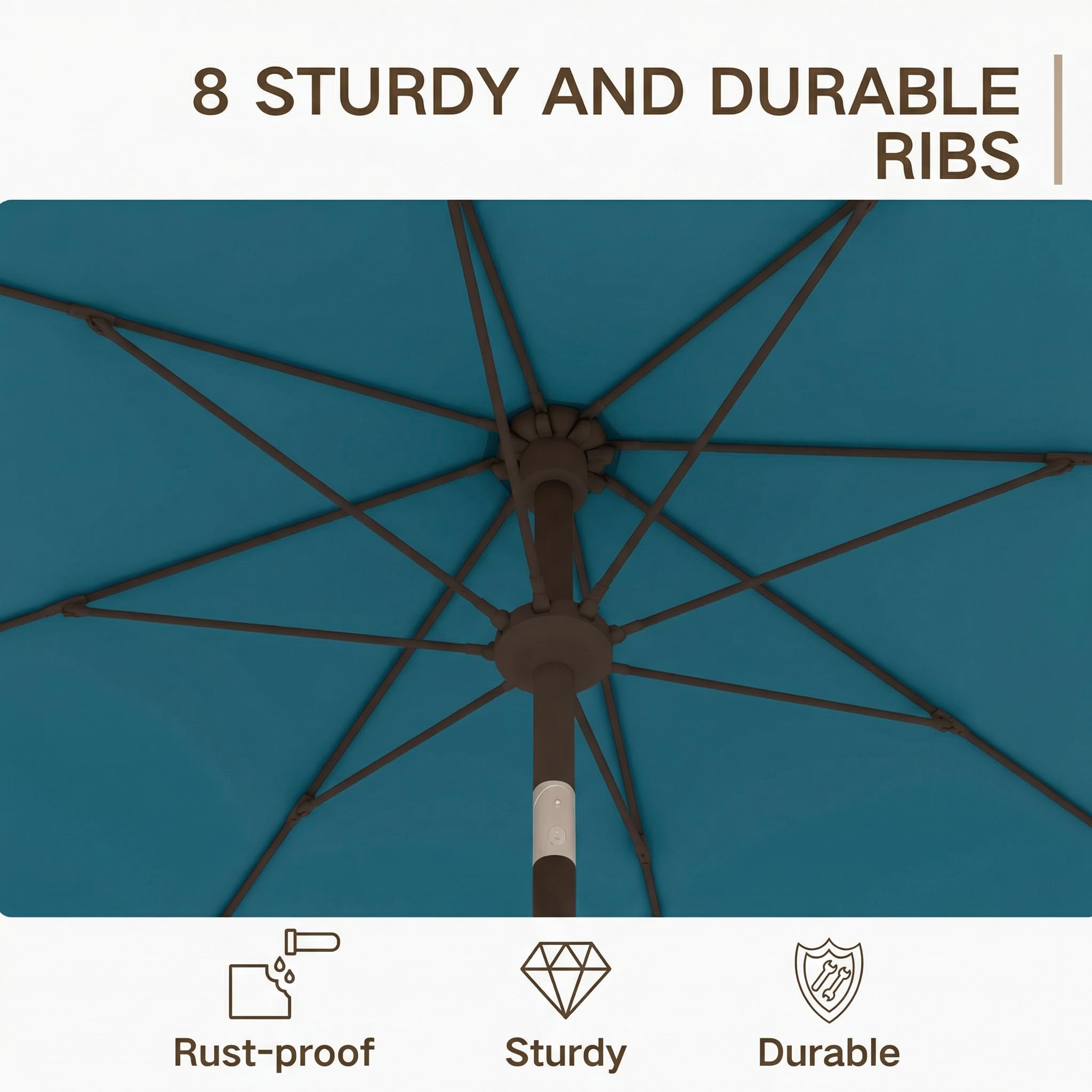 Kingdura strong metal ribs and pole connection offering stable support
