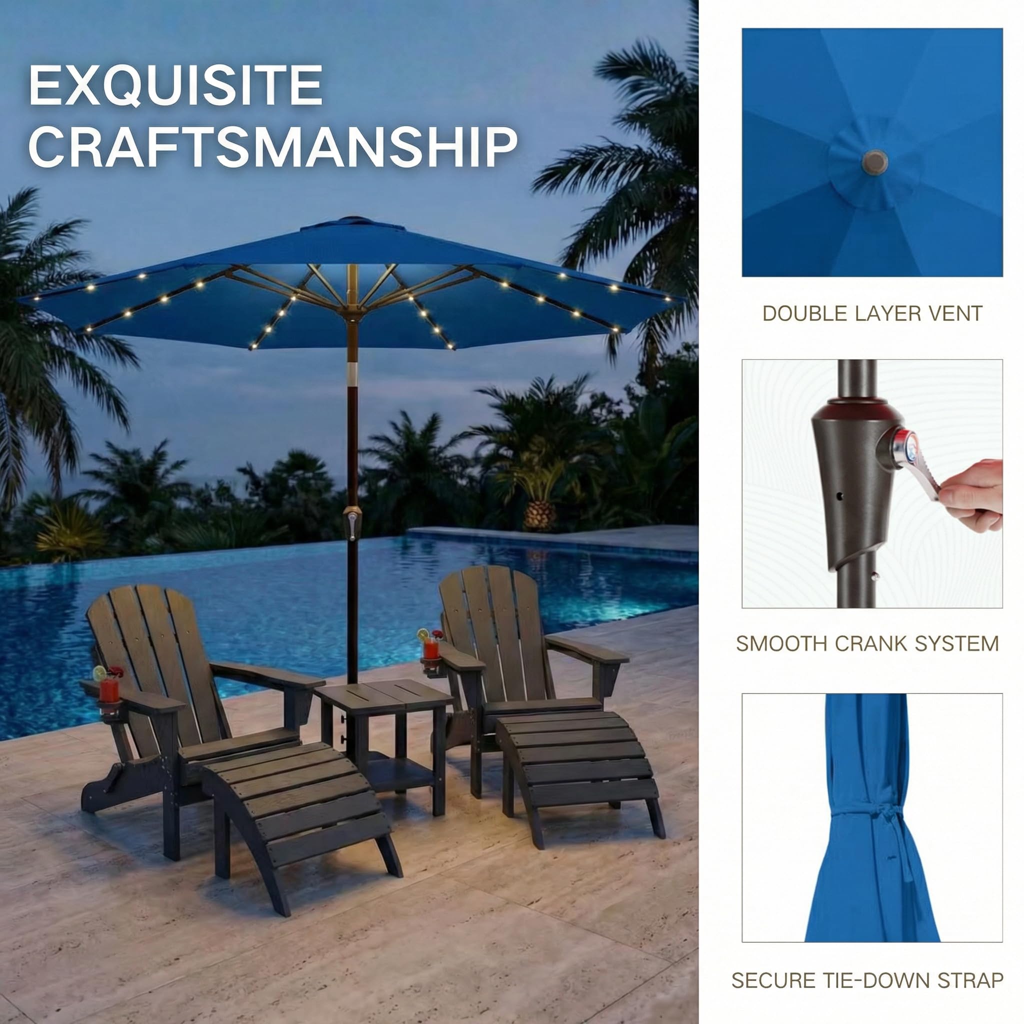 Kingdura umbrella over patio dining table creating comfortable shade