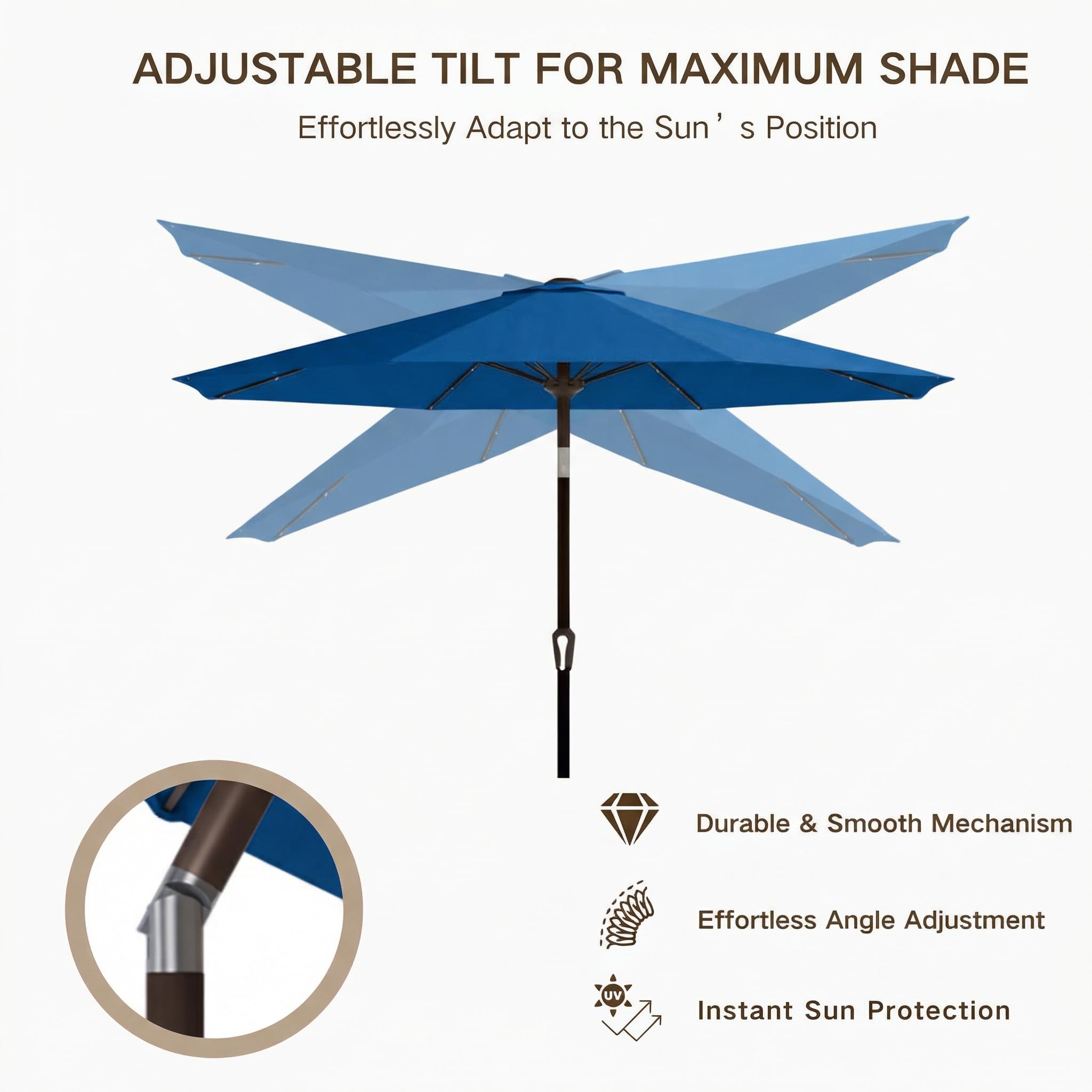 Kingdura umbrella next to table showing size and seating fit