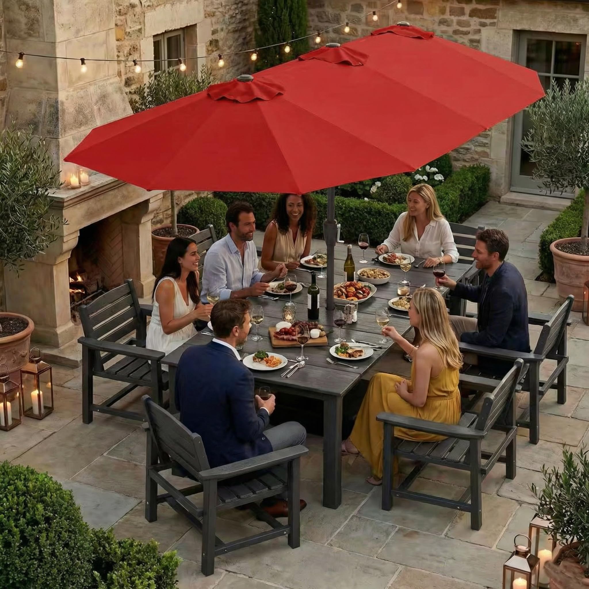 Kingdura frame with 12 reinforced ribs demonstrating sturdy support against wind for stable shade