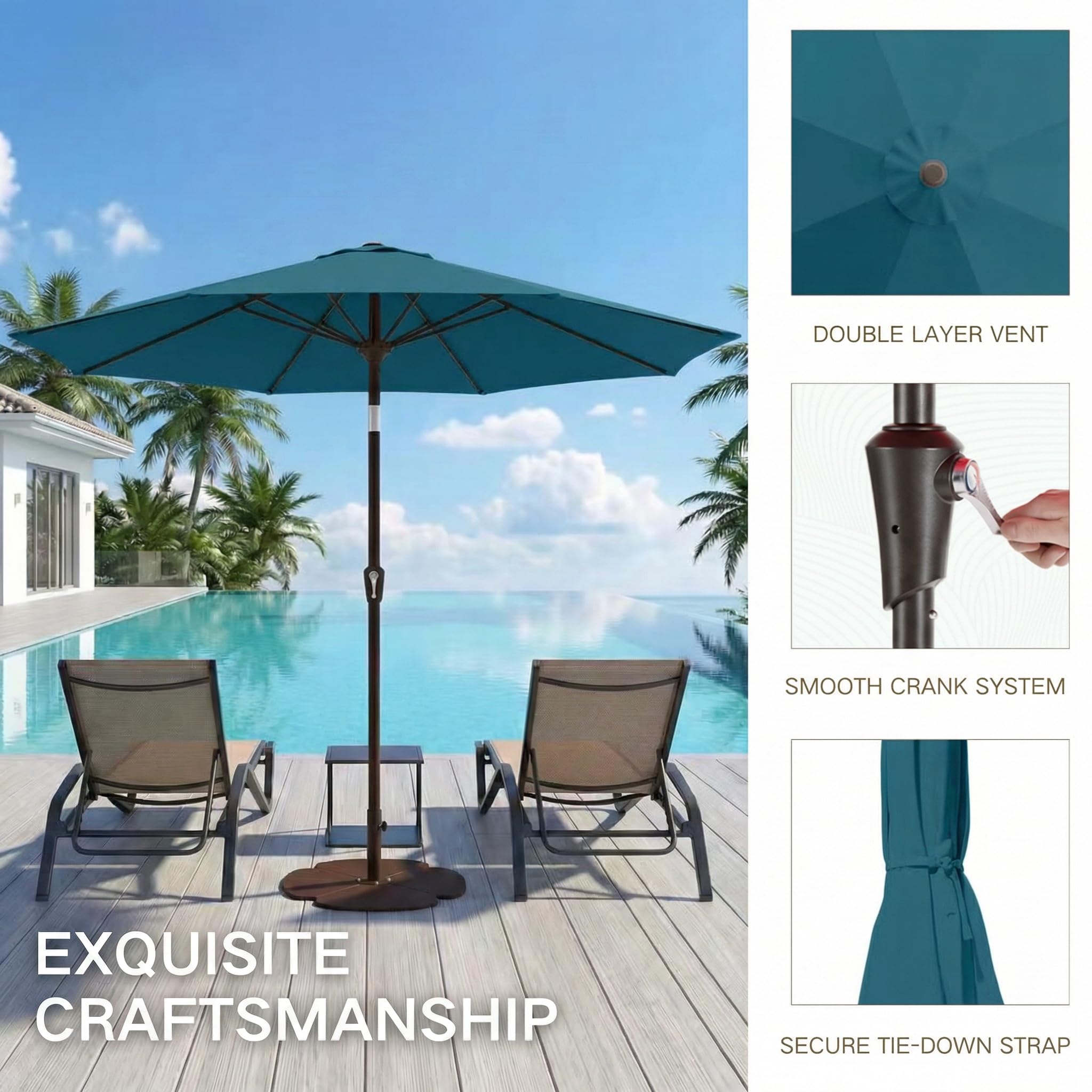Kingdura 9ft umbrella open over patio table creating comfortable shade