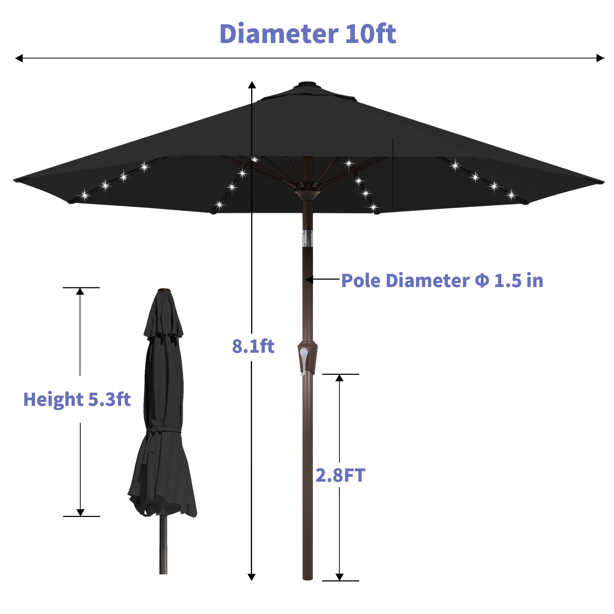 Kingdura umbrella shading dining table showing comfortable outdoor dining benefit