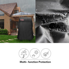 Kingkong cover installed on grill on patio demonstrating weather protection