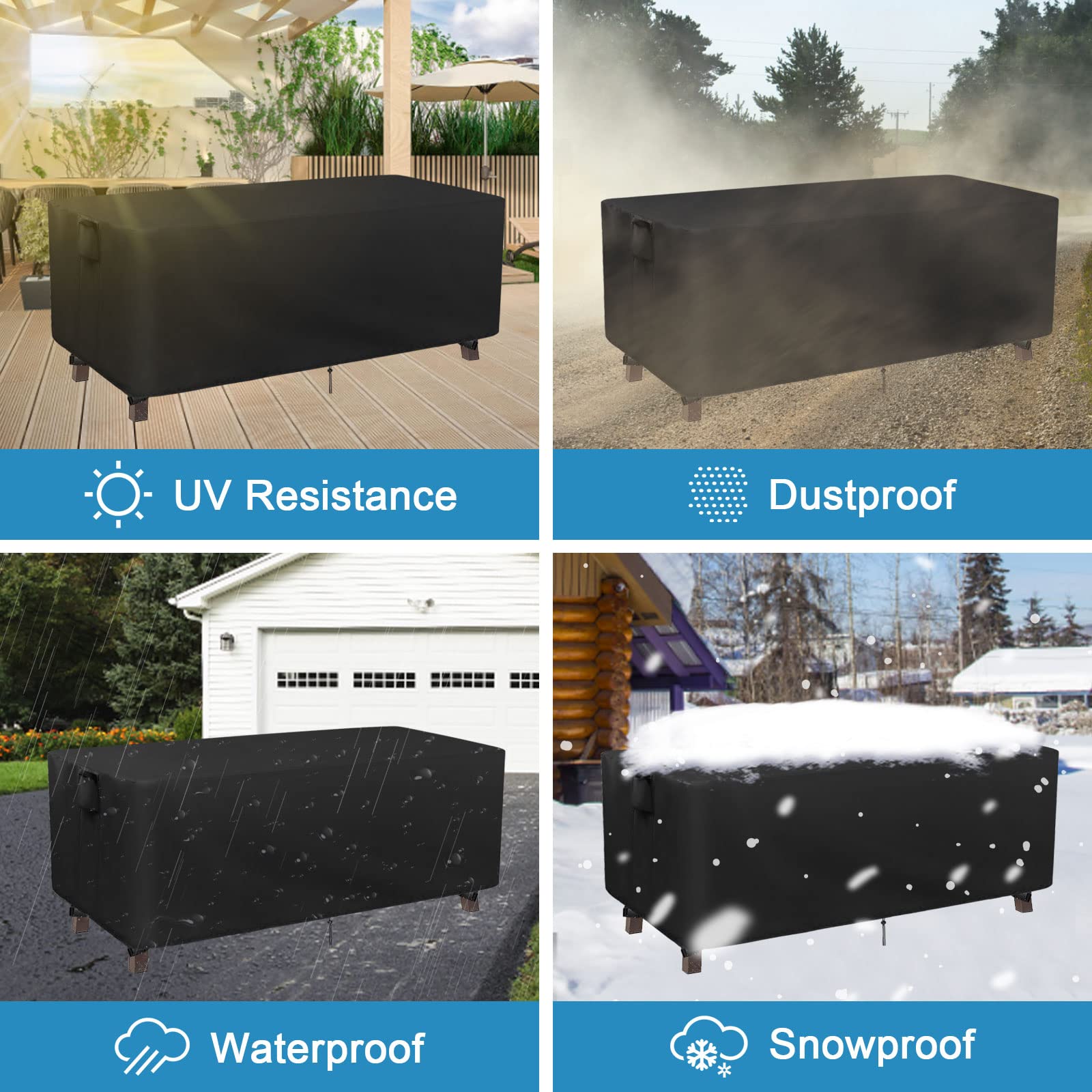 Kingling cover on outdoor dining table demonstrating full protection