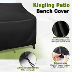 Kingling cover installed on bench in garden protecting furniture from weather