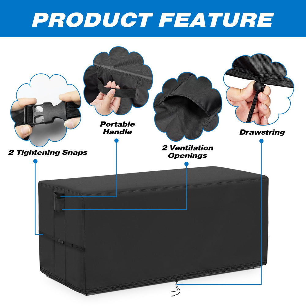 Kingling bottom drawstring and corner snap closure securing cover against wind