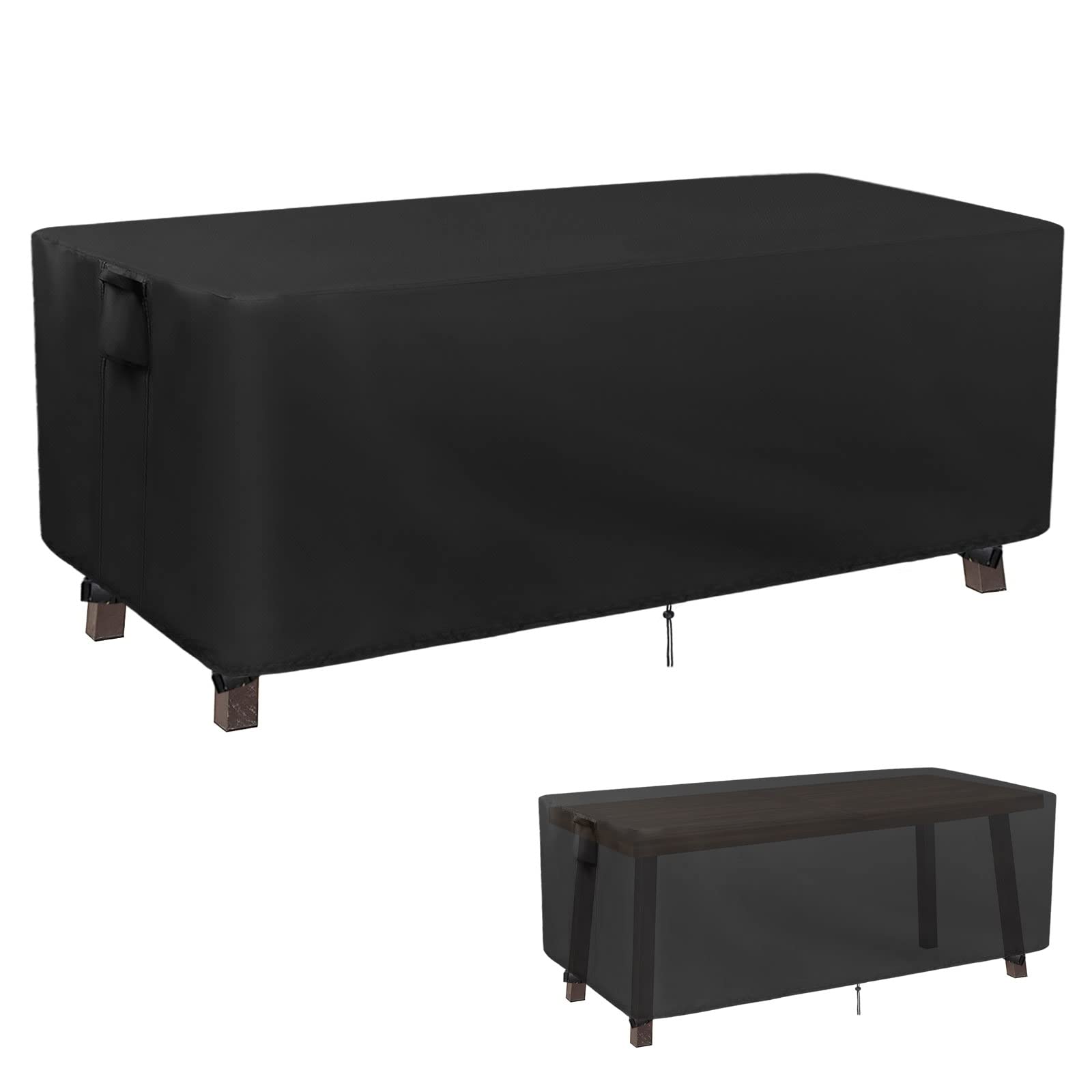 Kingling front view of rectangular table cover protecting table outdoors