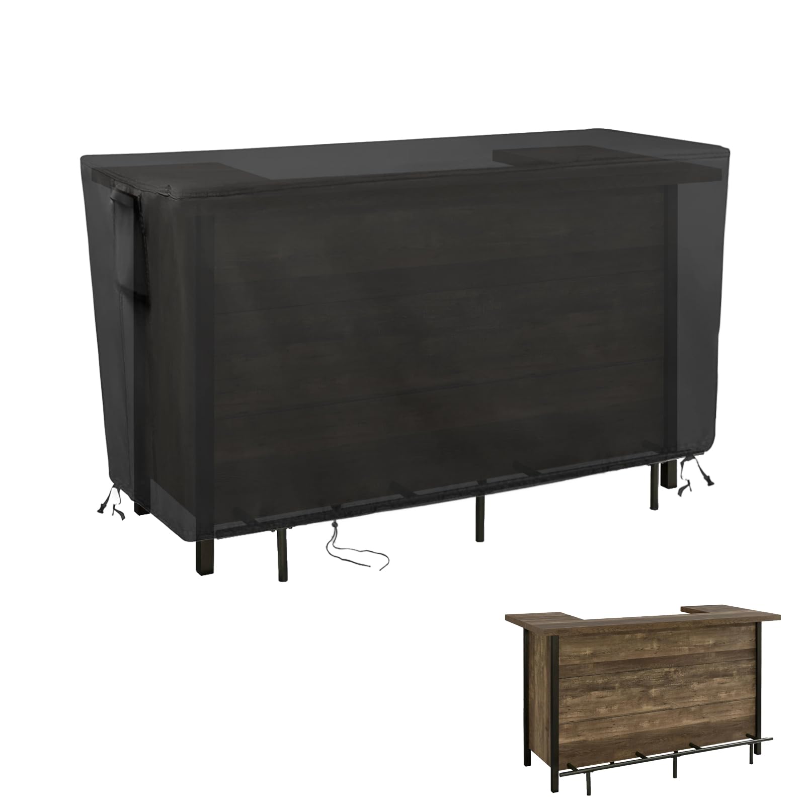 Kingling front view of bar table cover showing full protection and fit