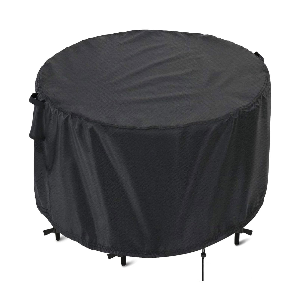 Kingling front view of round patio cover protecting table and chairs, weather protection