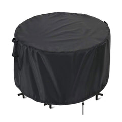 Kingling front view of round patio cover protecting table and chairs, weather protection
