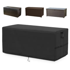 Kingling cover on Keter XXL 230 Gallon deck box front view protecting outdoors