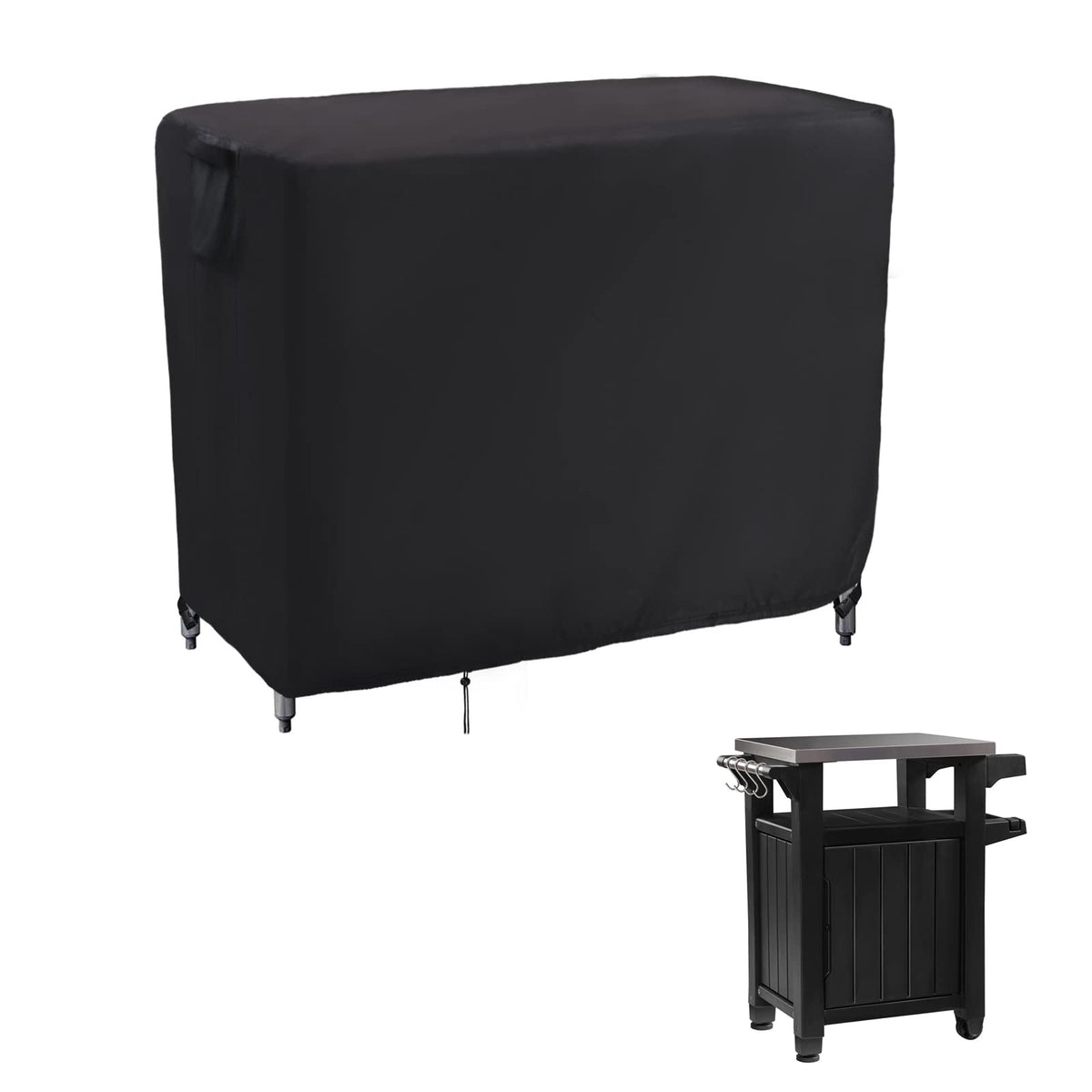 Kingling front view of cover on Keter-style table showing full protection
