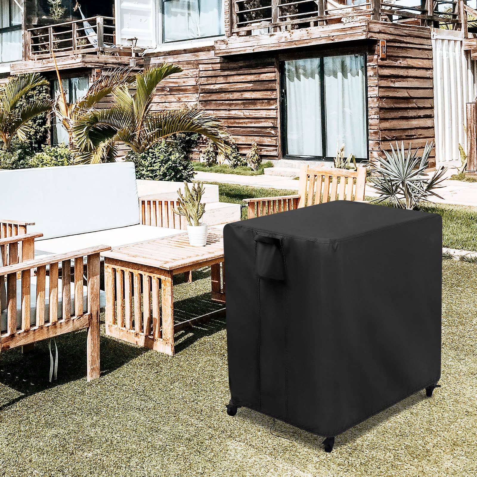 Kingling covered pizza oven table in backyard protecting equipment from elements