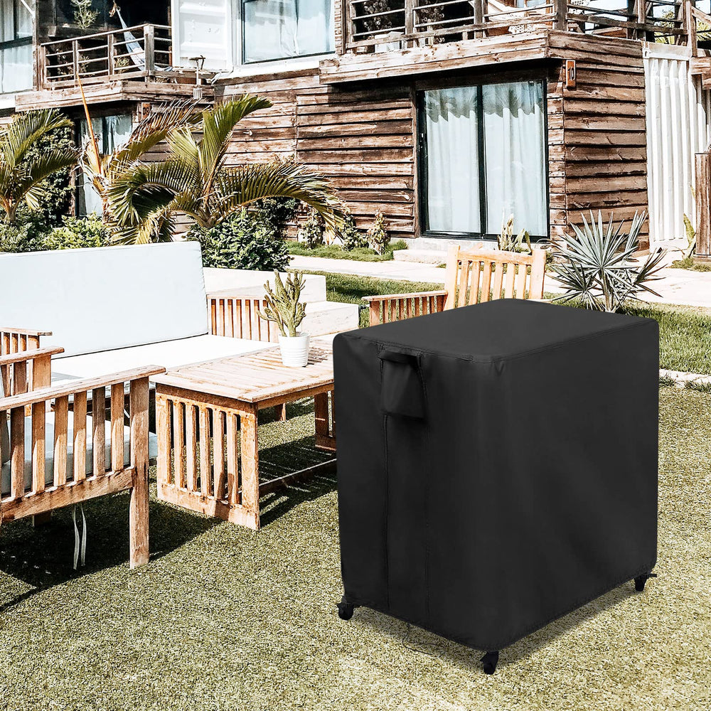 Kingling covered pizza oven table in backyard protecting equipment from elements
