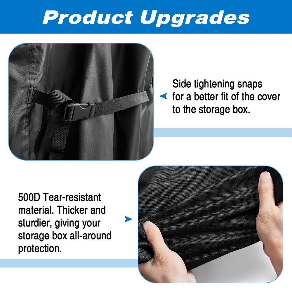 Kingling cover next to measuring tape showing 70-inch fit for 260-gallon storage box
