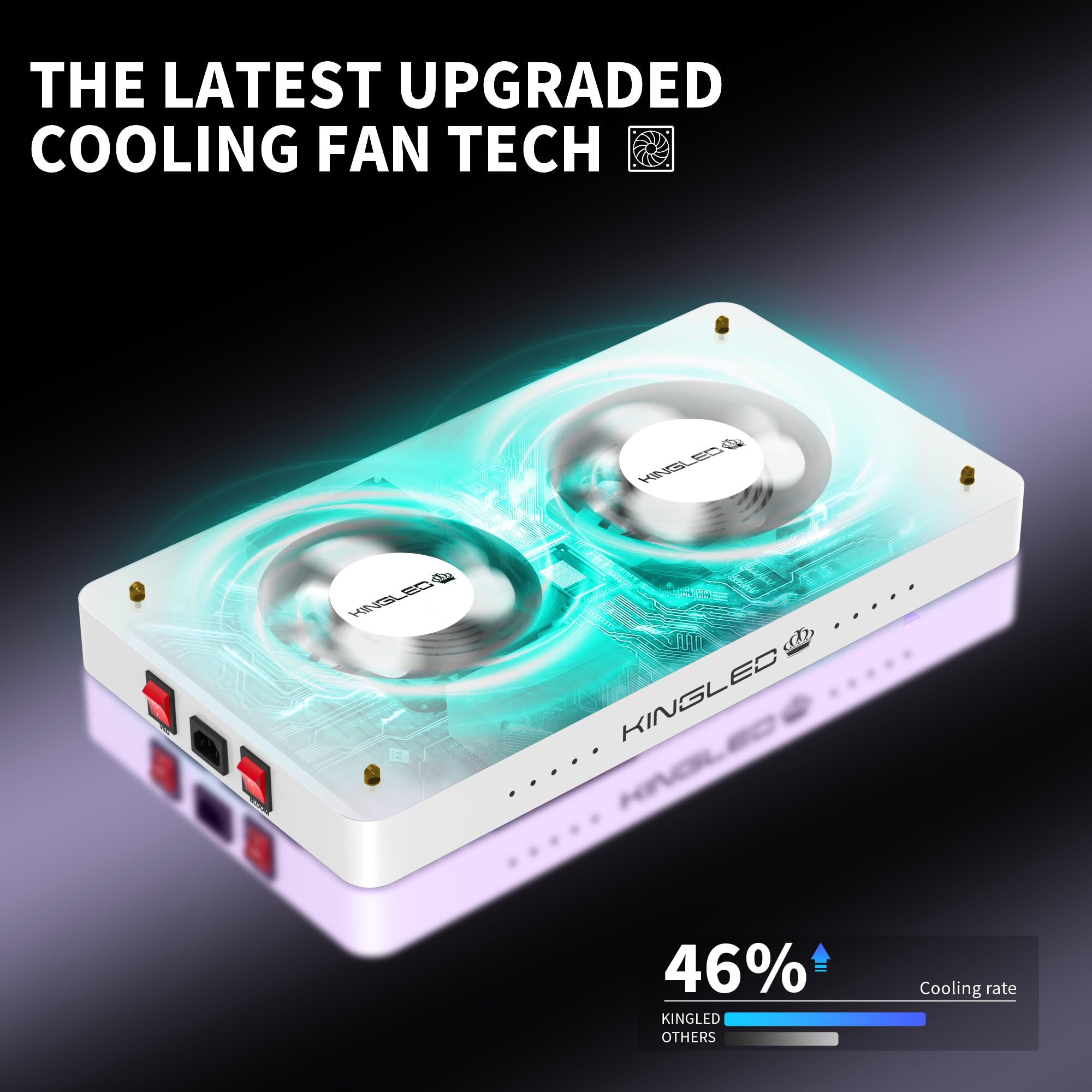 KINGPLUS KingLED KP3000 heat sink and fan detail for quiet cooling and longer lifespan